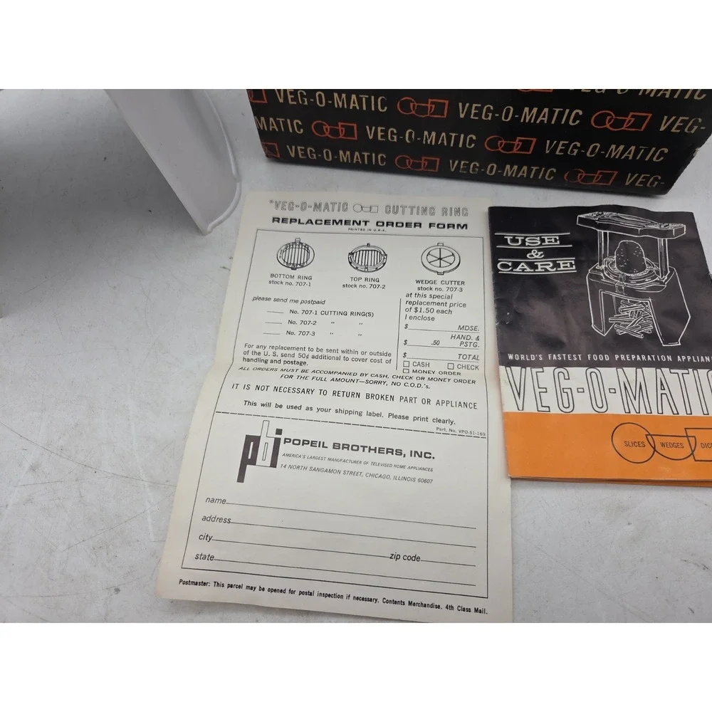 Vintage 1963 VEG-O-MATIC Food Preparer Slice Dice With Box Instructions